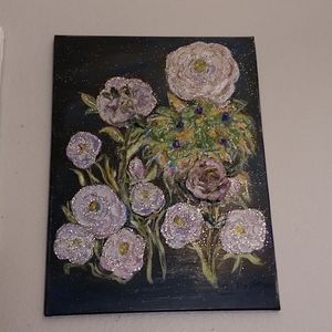 "Purple flowers shimmering in the moonlight" an or